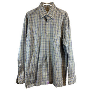 Ermenegildo Zegna Dress Shirt Mens Large L Blue Check Button Up Long Sleeve A26
